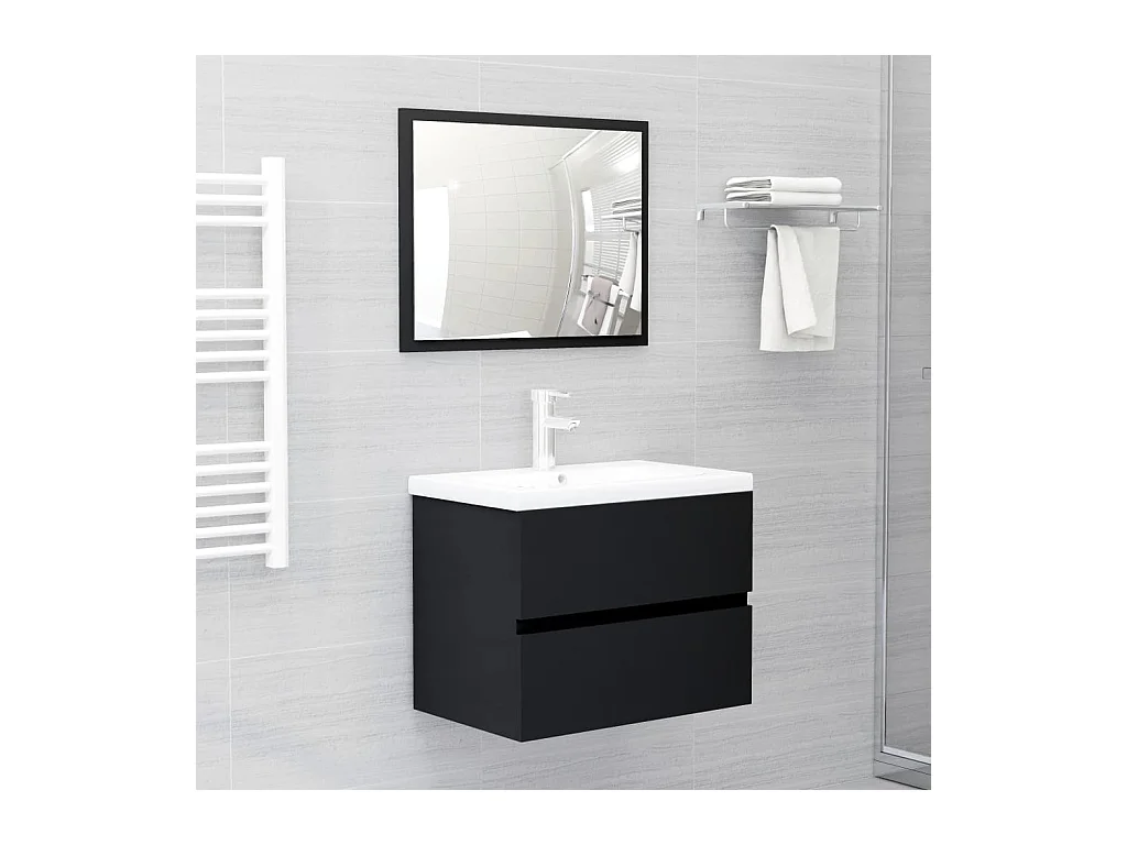 Mueble para lavabo negro de 60 x 38,5 x 45 cm de madera de ingeniería