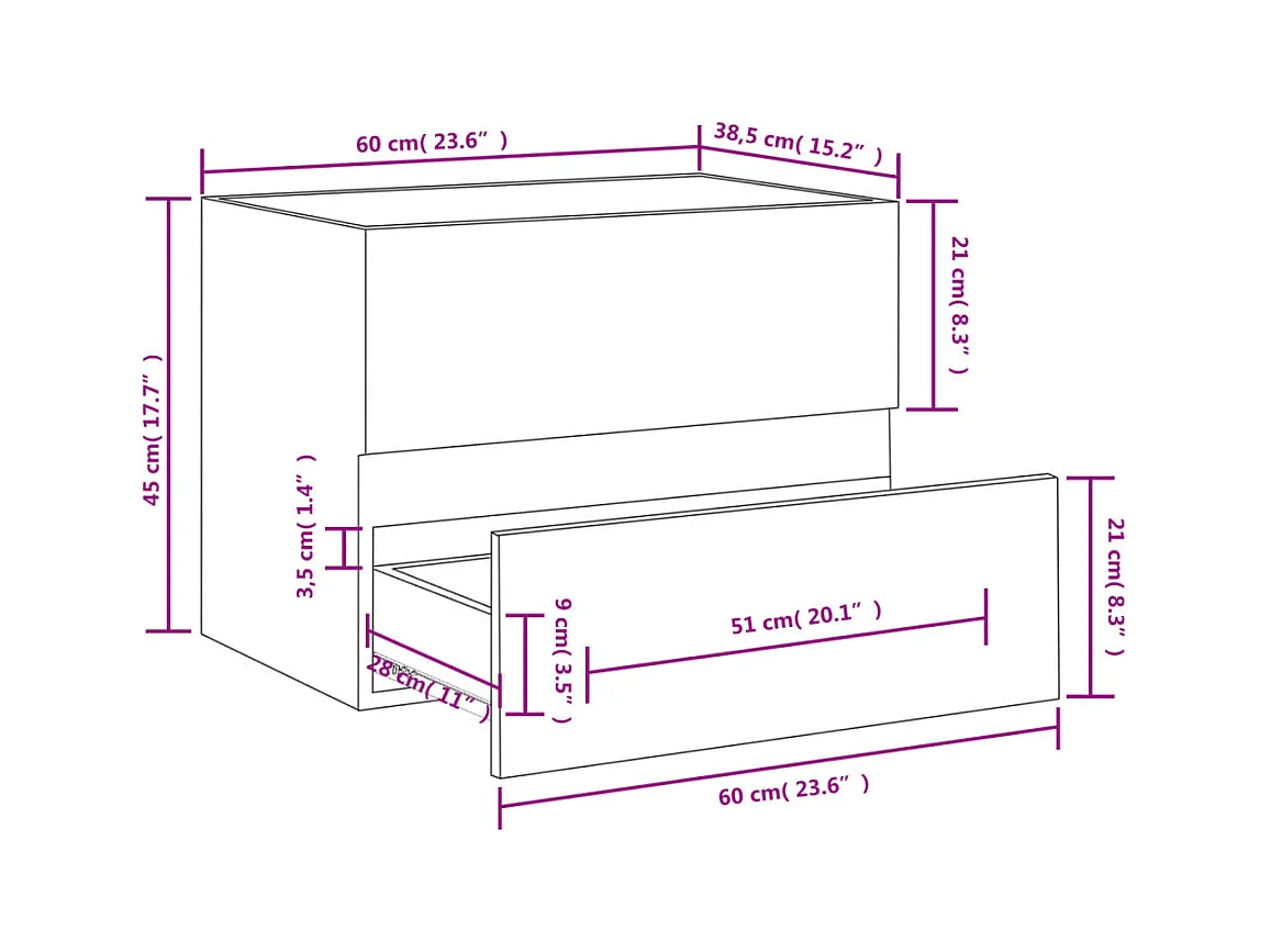 Mueble para lavabo negro de 60 x 38,5 x 45 cm de madera de ingeniería