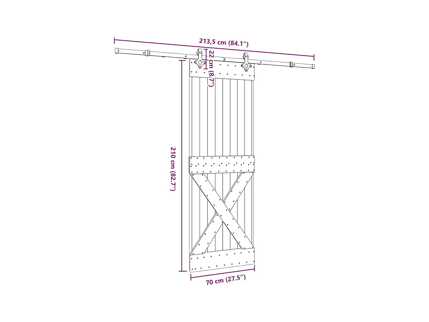Kit puerta corredera y herrajes 70x210 cm pino macizo
