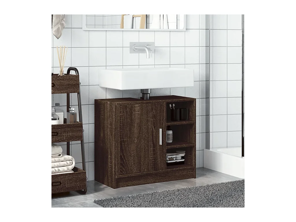 Mueble lavabo roble marrón 63x29x55 cm madera de ingeniería