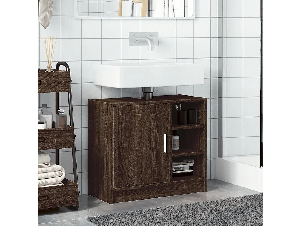 Mobile lavabo in rovere marrone 63x29x55 cm in legno ingegnerizzato