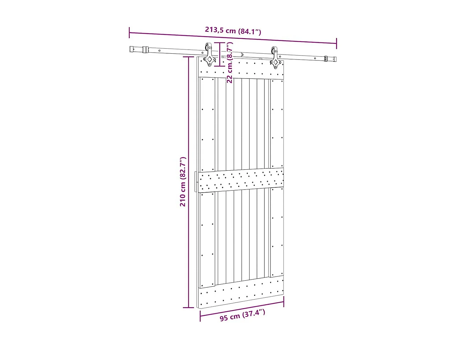 Kit porta scorrevole e ferramenta 95x210 cm in pino massello