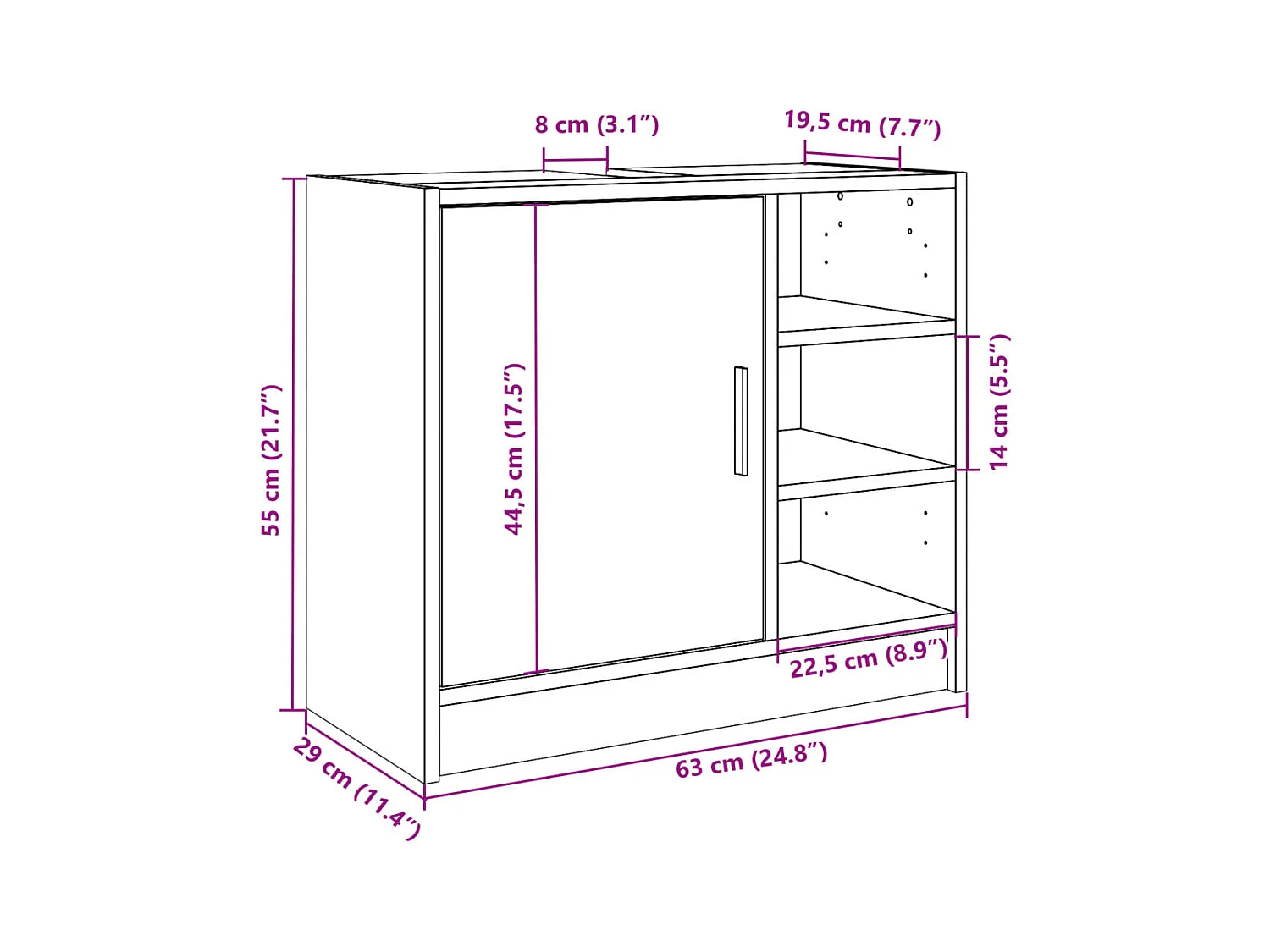 Sonoma grijze spoelbakkast 63x29x55 cm bewerkt hout