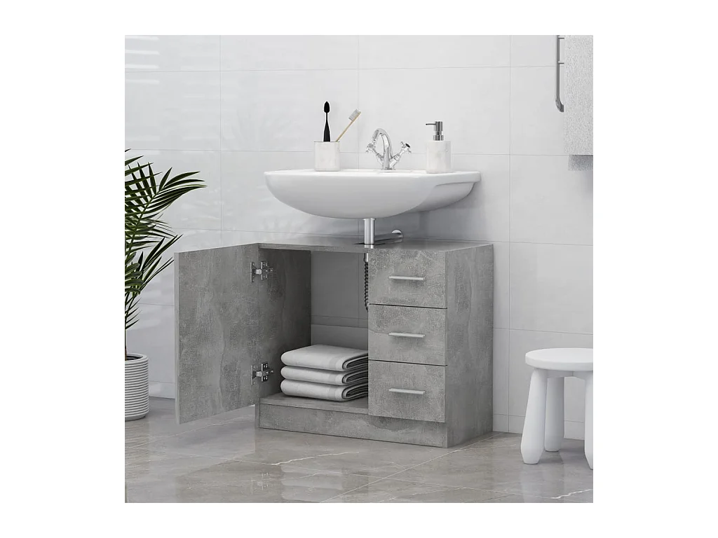 Betongrijze spoelbakkast 63x30x54 cm bewerkt hout