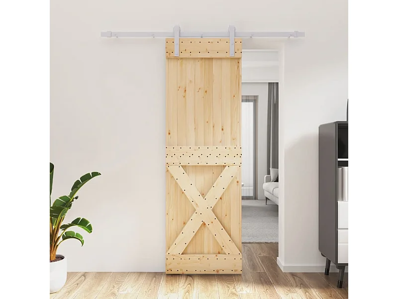 Porte coulissante et kit de quincaillerie 70x210 cm pin massif