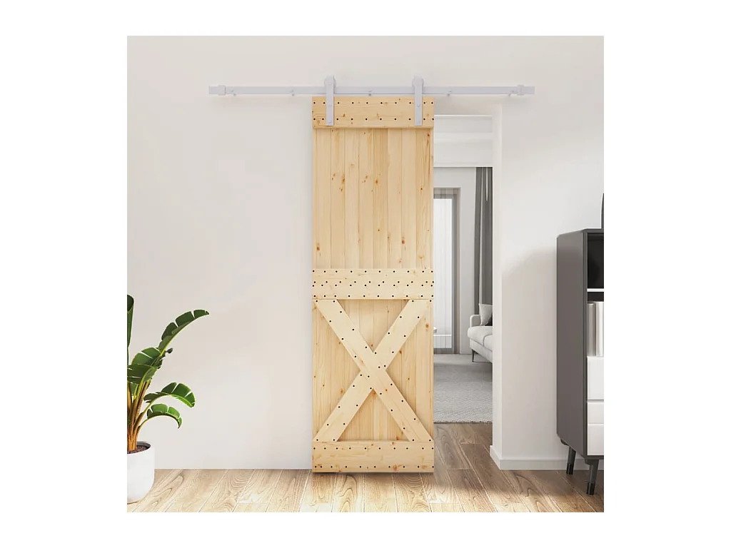 Porte coulissante et kit de quincaillerie 70x210 cm pin massif