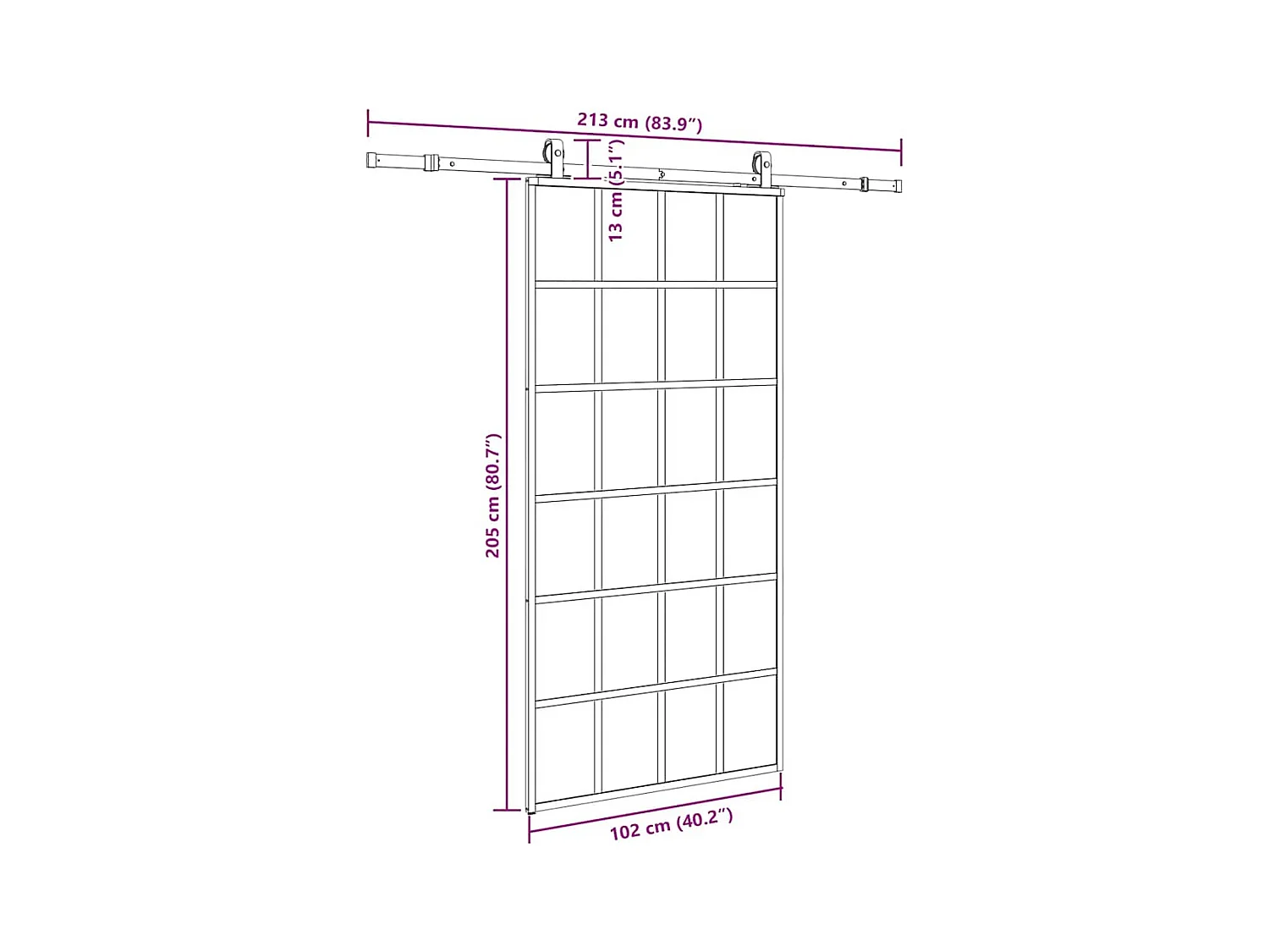 Porte coulissante kit de quincaillerie noir 102x205cm verre ESG