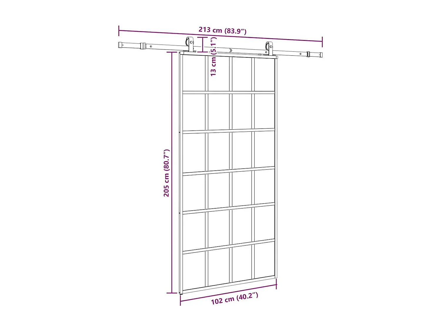 Porte coulissante kit de quincaillerie noir 102x205cm verre ESG