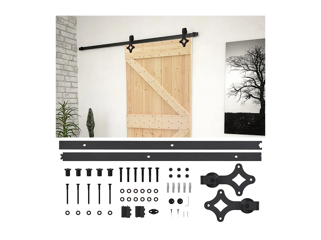 Porta scorrevole con kit ferramenta 90x210cm Pino massello