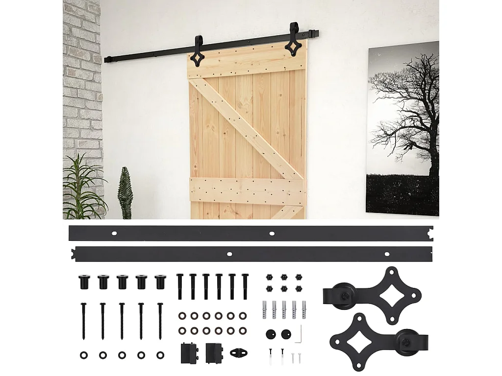 Porte coulissante avec kit de quincaillerie 90x210cm Pin massif