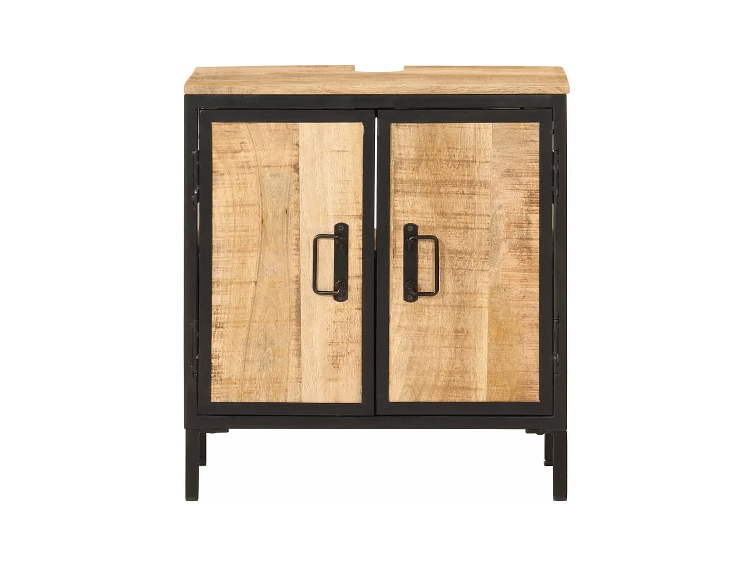 Badkamerwastafelkast van massief mangohout en ijzer