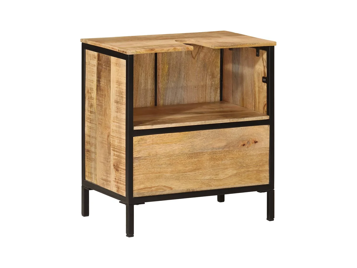 Badkamerwastafelkast van massief mangohout en ijzer