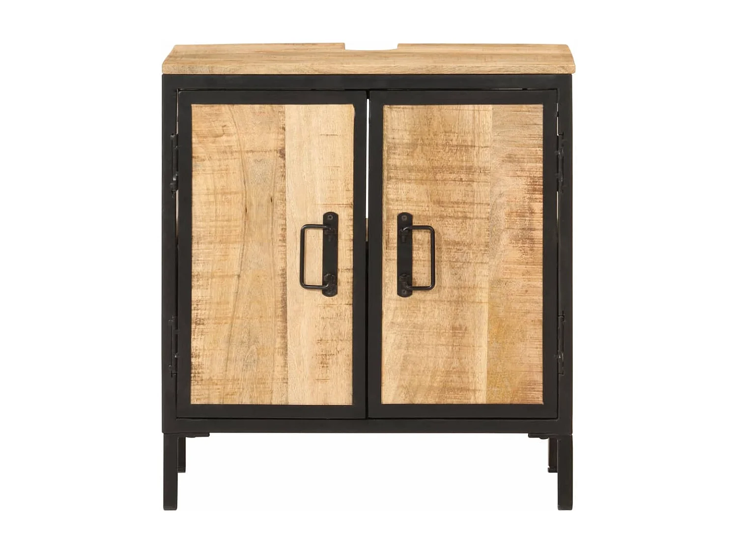 Mueble de lavabo de baño en madera maciza de mango y hierro