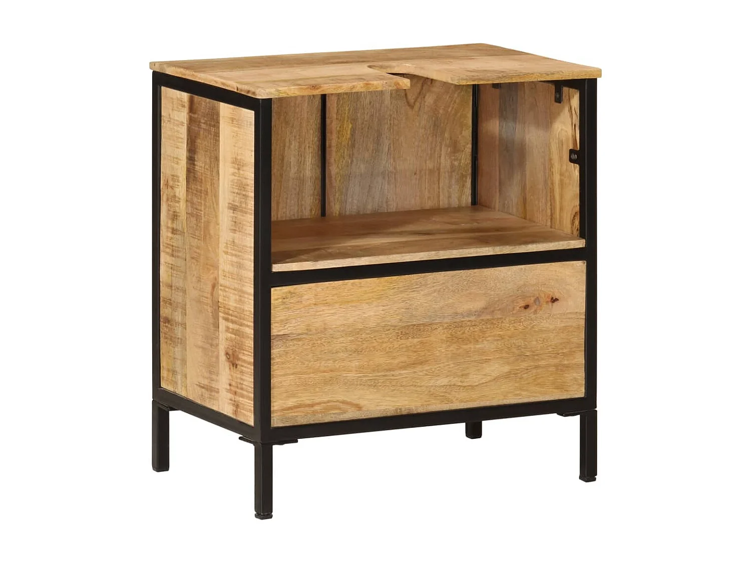 Mueble de lavabo de baño en madera maciza de mango y hierro