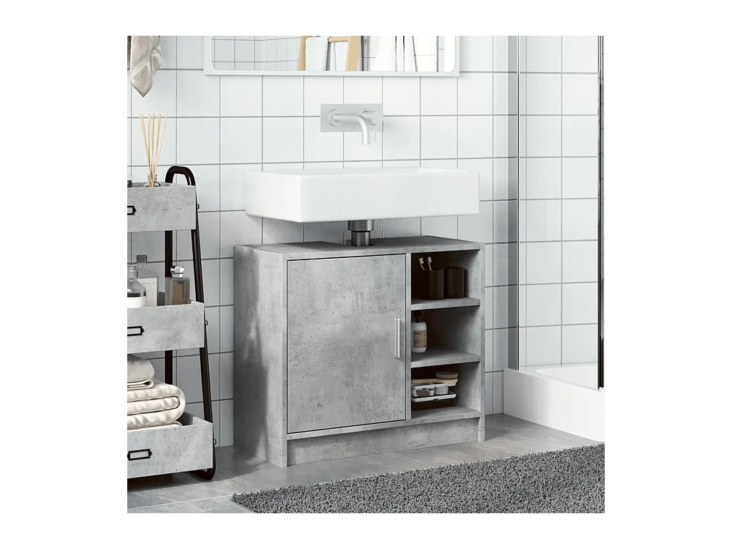 Betongrijze wastafelkast 63x29x55 cm bewerkt hout