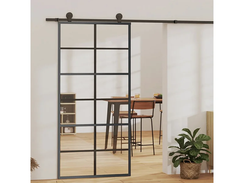 Porte coulissante Verre ESG et aluminium 90x205 cm Noir