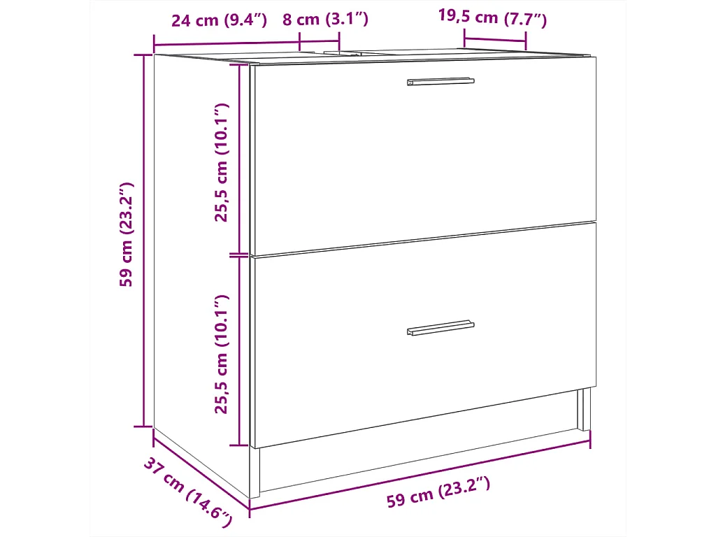 Sonoma eiken spoelbakkast 59x37x59 cm bewerkt hout