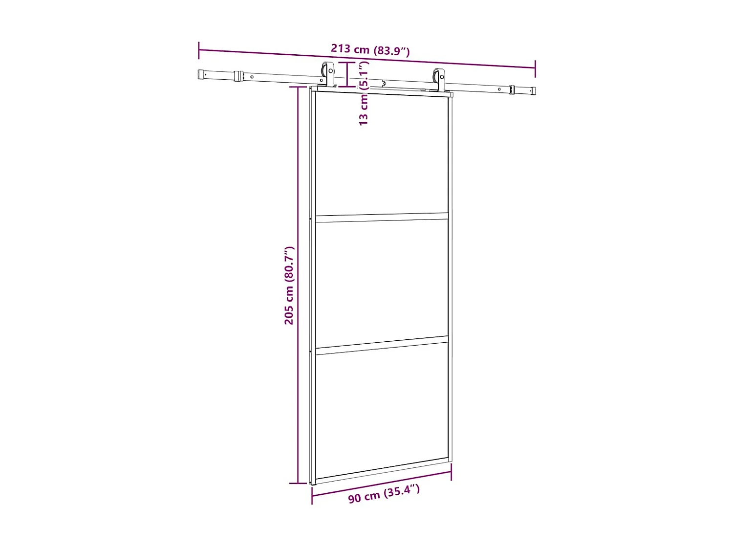 Porte coulissante avec kit de quincaillerie noir 90x205 cm