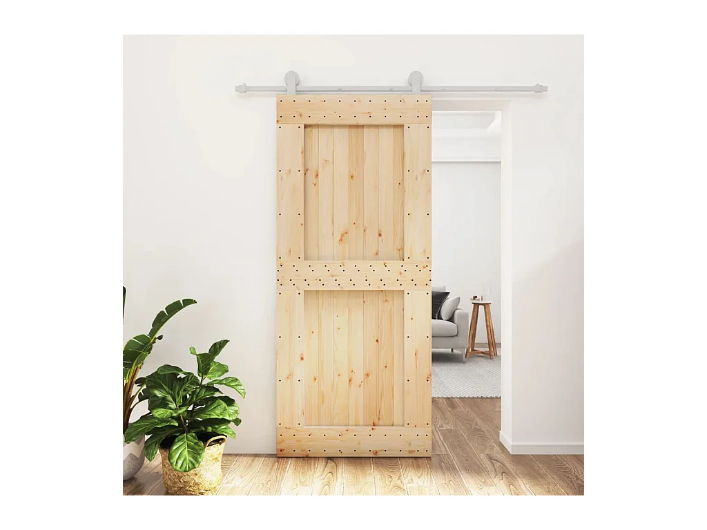 Kit puerta corredera y herrajes 90x210 cm pino macizo