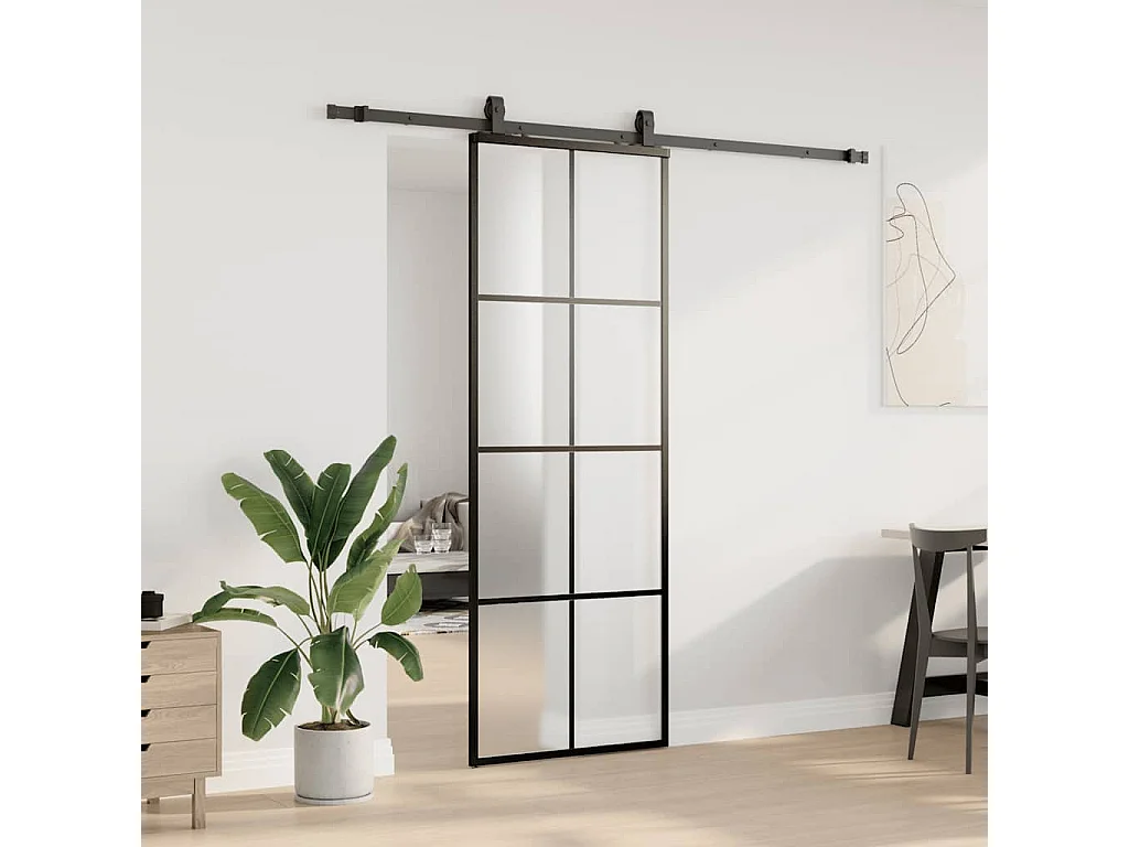 Porte coulissante kit de quincaillerie noir 76x205 cm verre ESG