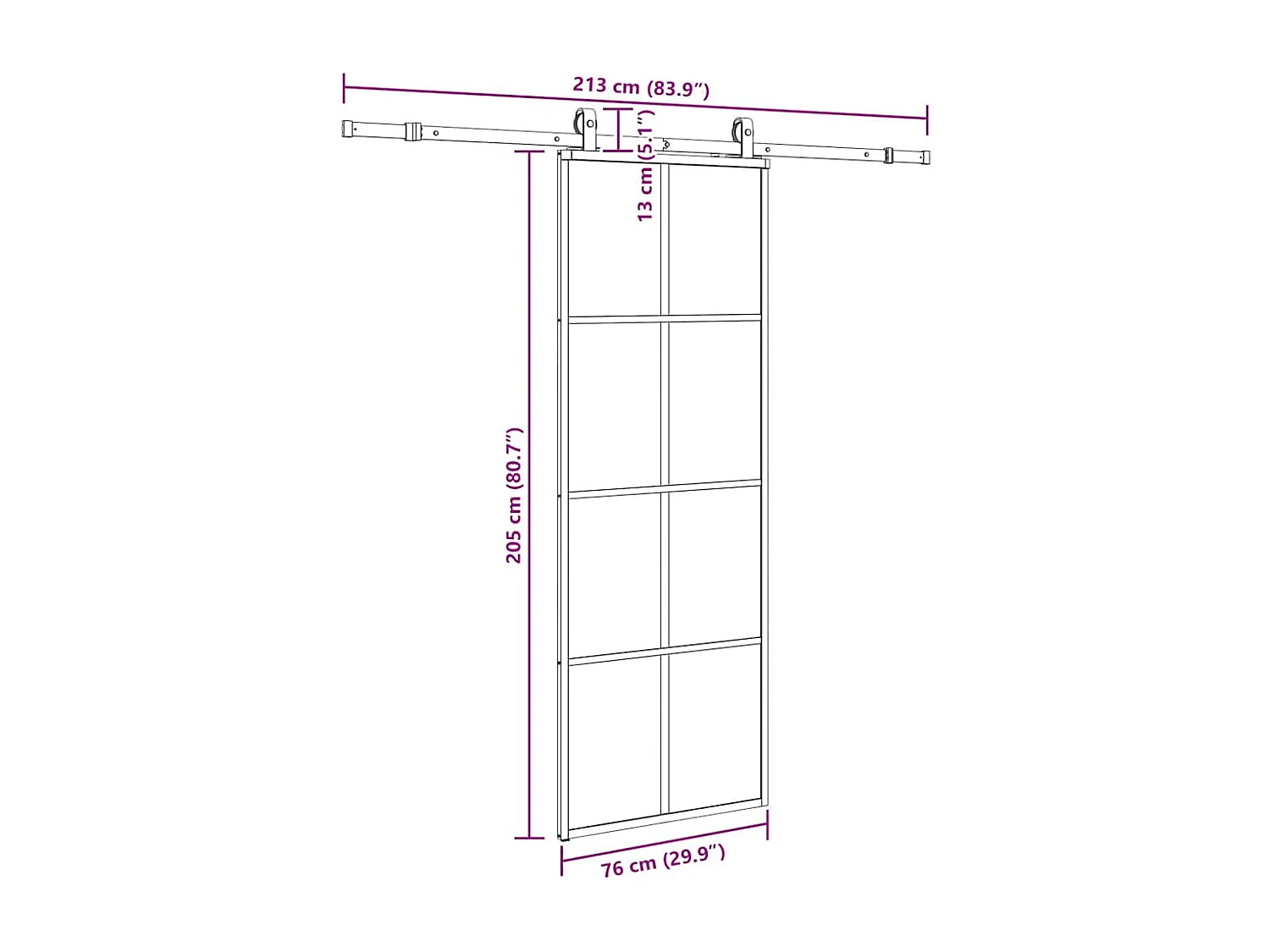 Porte coulissante kit de quincaillerie noir 76x205 cm verre ESG