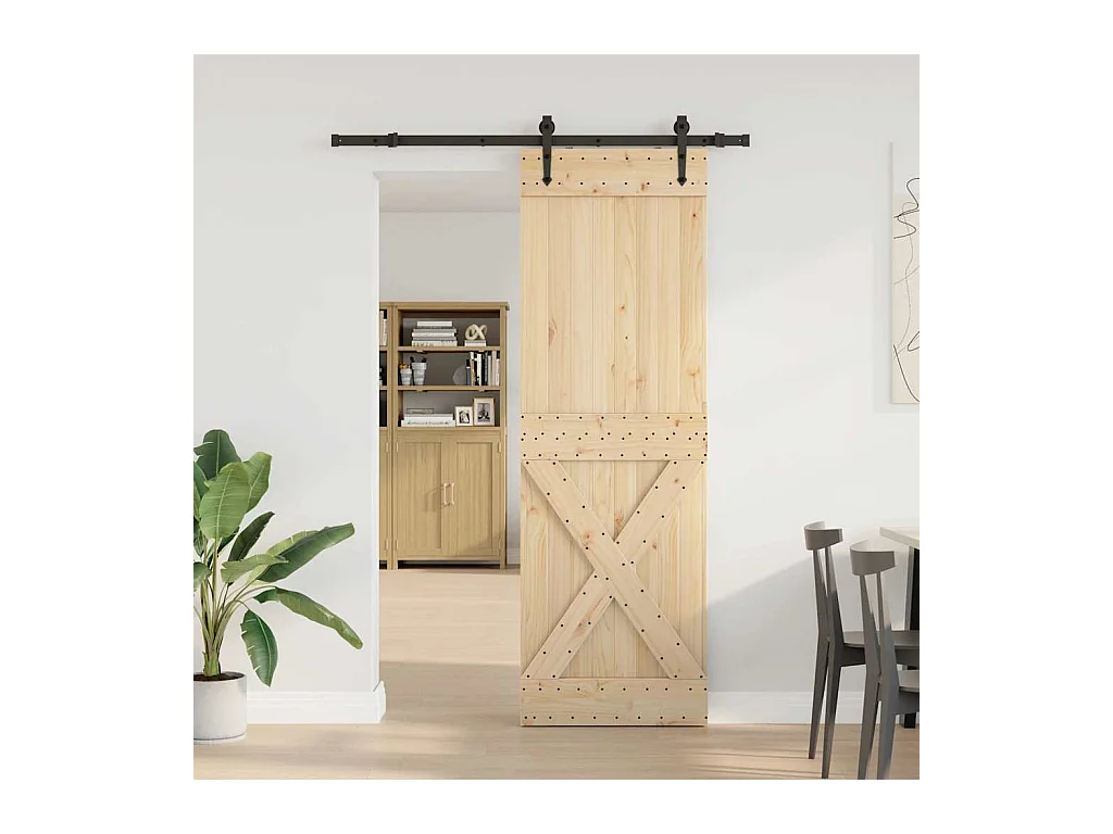 Porte coulissante et kit de quincaillerie 70x210 cm pin massif