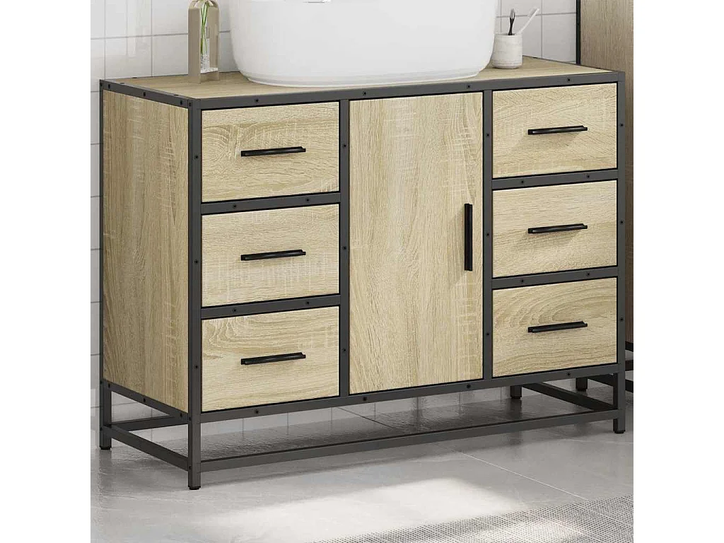 Armoire lavabo de salle de bain chêne sonoma bois d'ingénierie