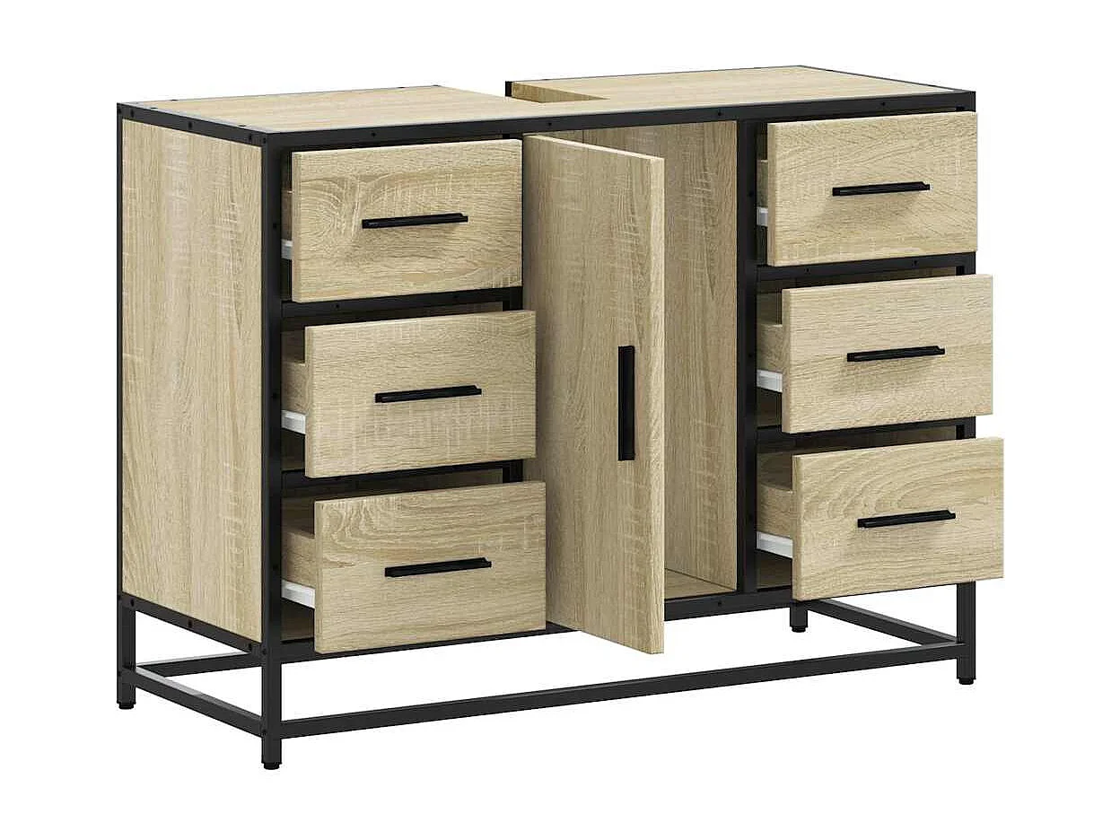 Armoire lavabo de salle de bain chêne sonoma bois d'ingénierie