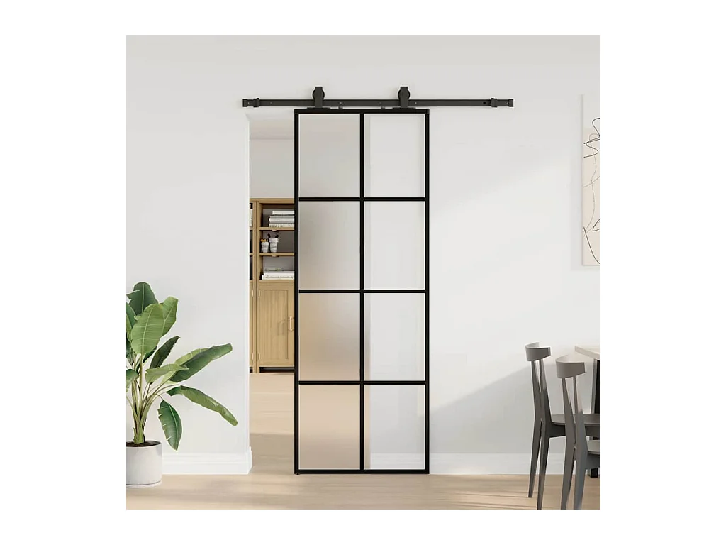 Porte coulissante kit de quincaillerie noir 76x205 cm verre ESG