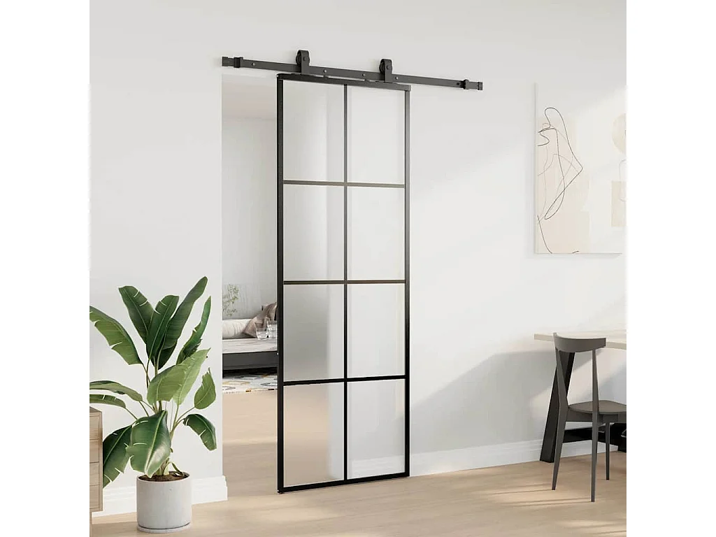 Schuifdeurbeslagset zwart 76x205 cm ESG-glas