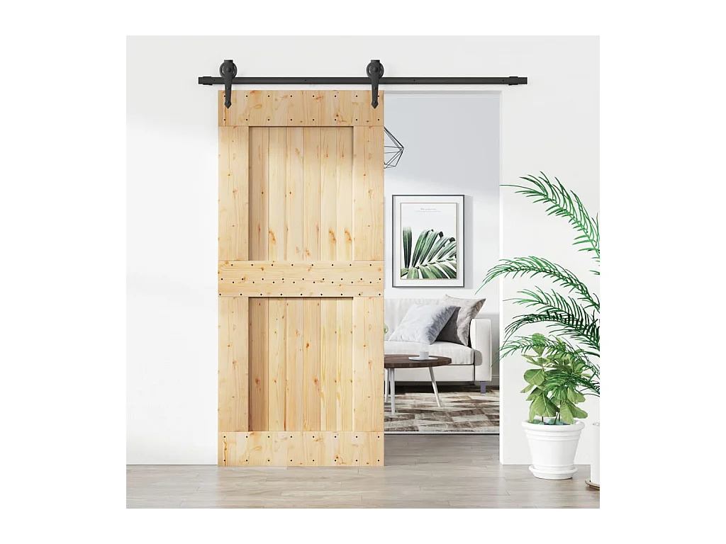 Porte coulissante et kit de quincaillerie 90x210 cm pin massif