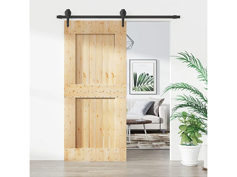 Kit porta scorrevole e ferramenta 90x210 cm in pino massello