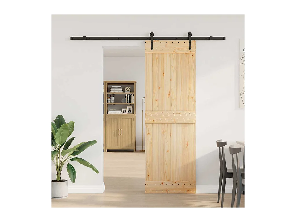 Kit porta scorrevole e ferramenta 70x210 cm in pino massello