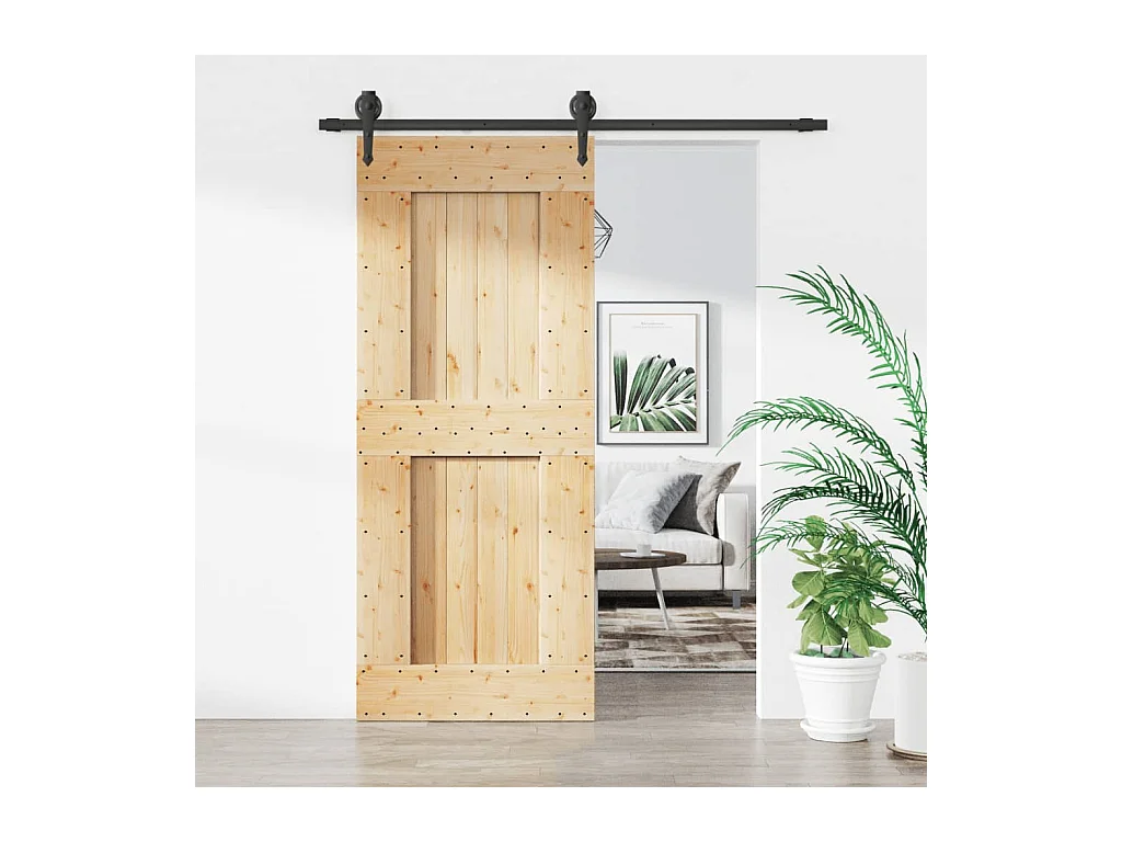 Porte coulissante et kit de quincaillerie 85x210 cm pin massif