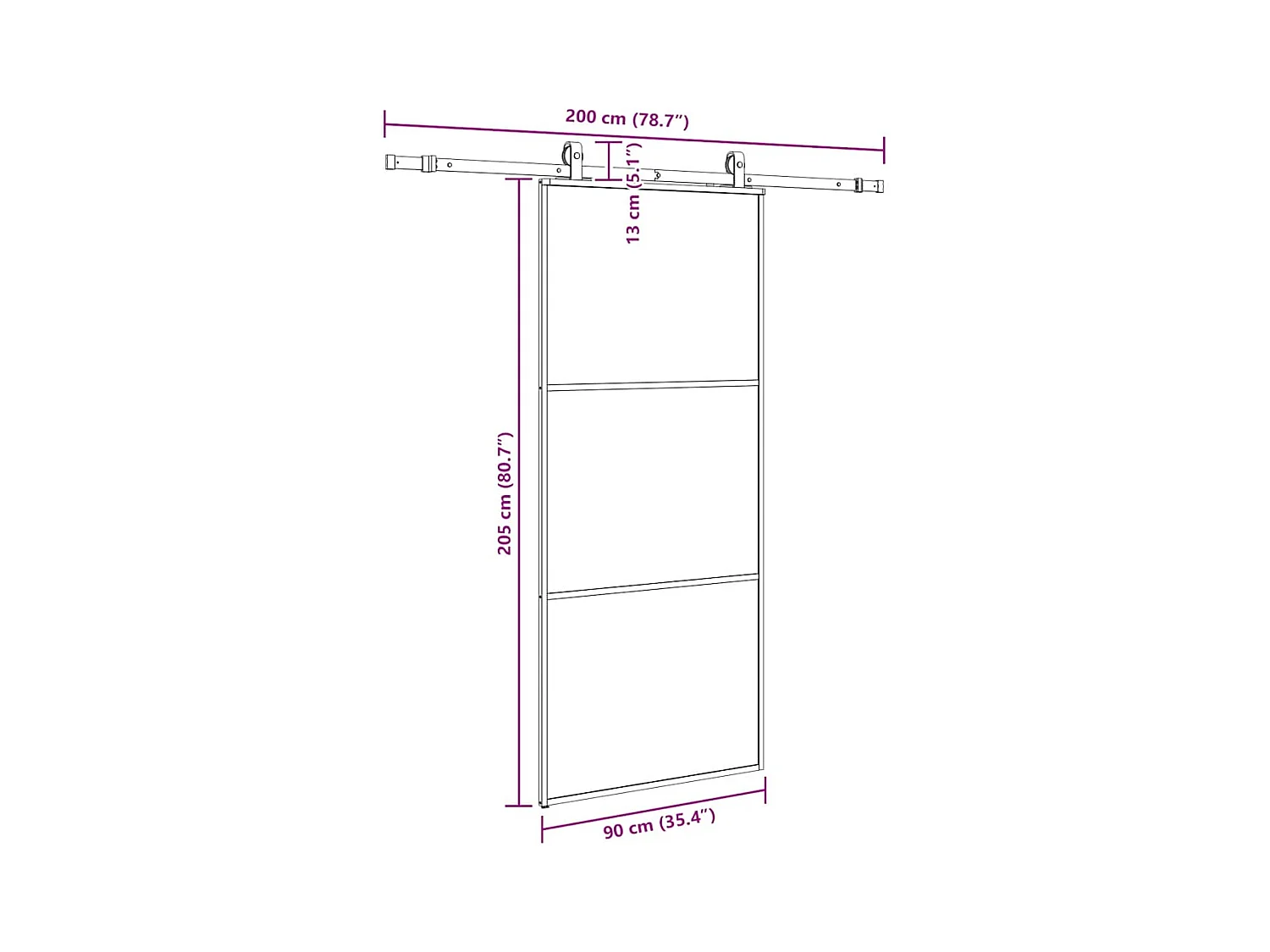 Porte coulissante kit de quincaillerie noir 90x205 cm verre ESG