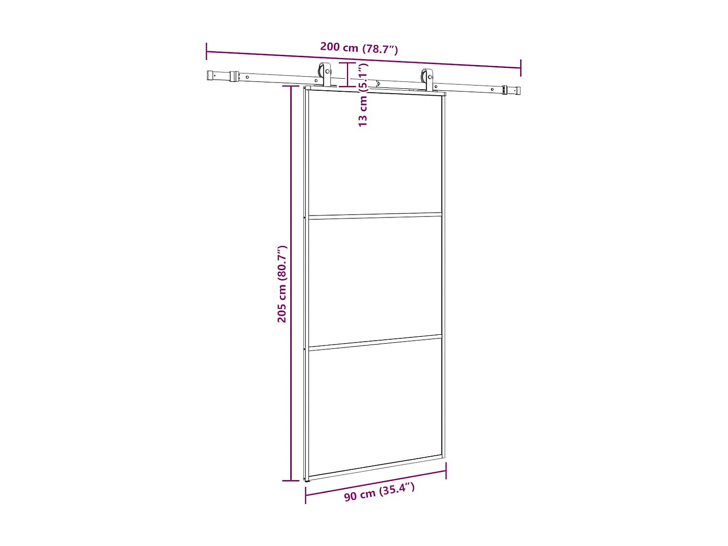 Porte coulissante kit de quincaillerie noir 90x205 cm verre ESG