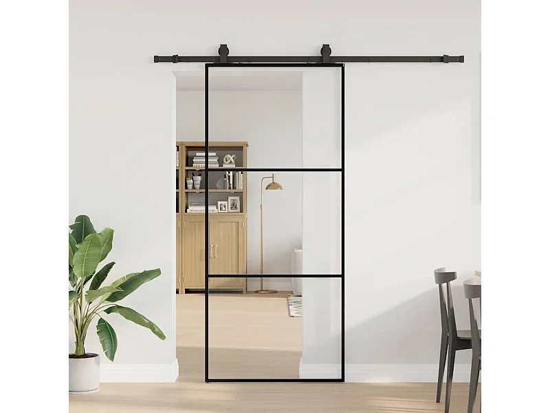 Porte coulissante kit de quincaillerie noir 90x205 cm verre ESG