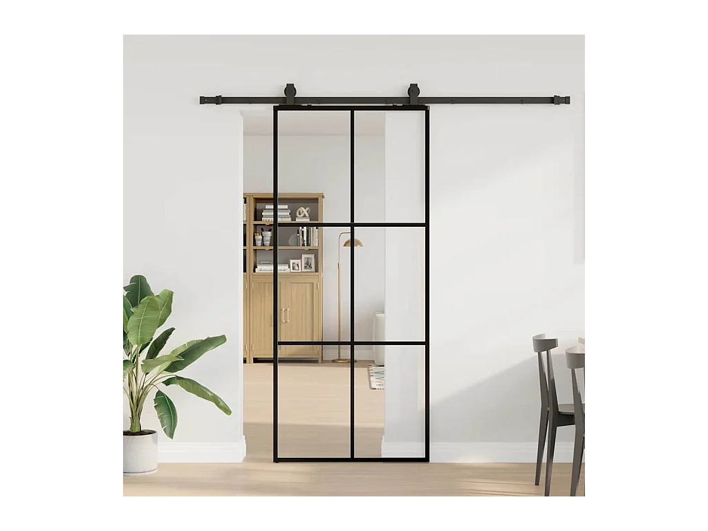 Schuifdeurbeslagset zwart 90x205 cm ESG-glas
