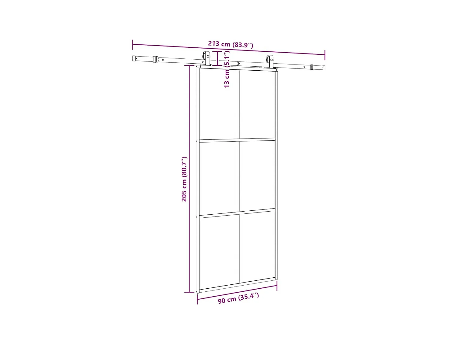 Schuifdeurbeslagset zwart 90x205 cm ESG-glas