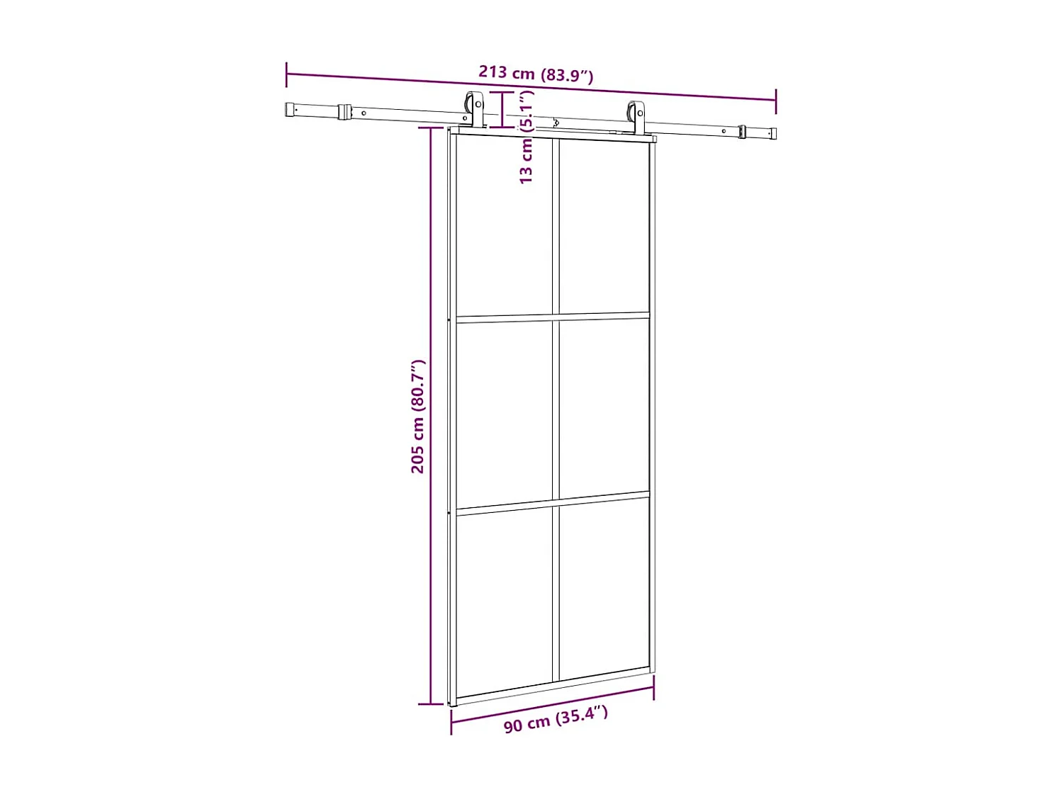 Kit ferramenta per porta scorrevole nero 90x205 cm vetro ESG