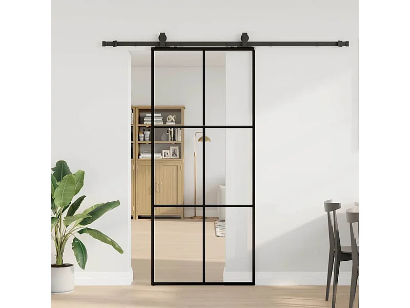 Porte coulissante kit de quincaillerie noir 90x205 cm verre ESG