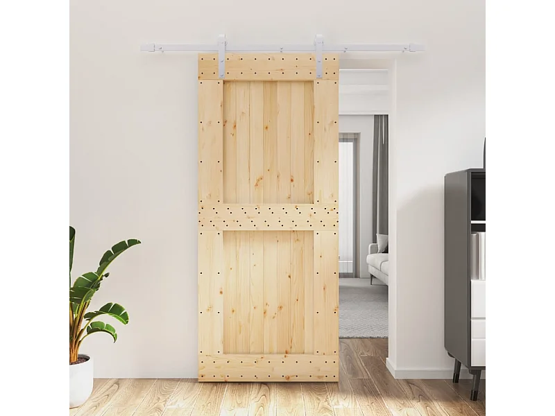 Kit porta scorrevole e ferramenta 90x210 cm in pino massello