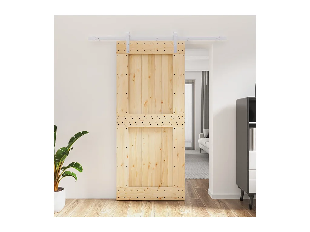 Porte coulissante et kit de quincaillerie 90x210 cm pin massif