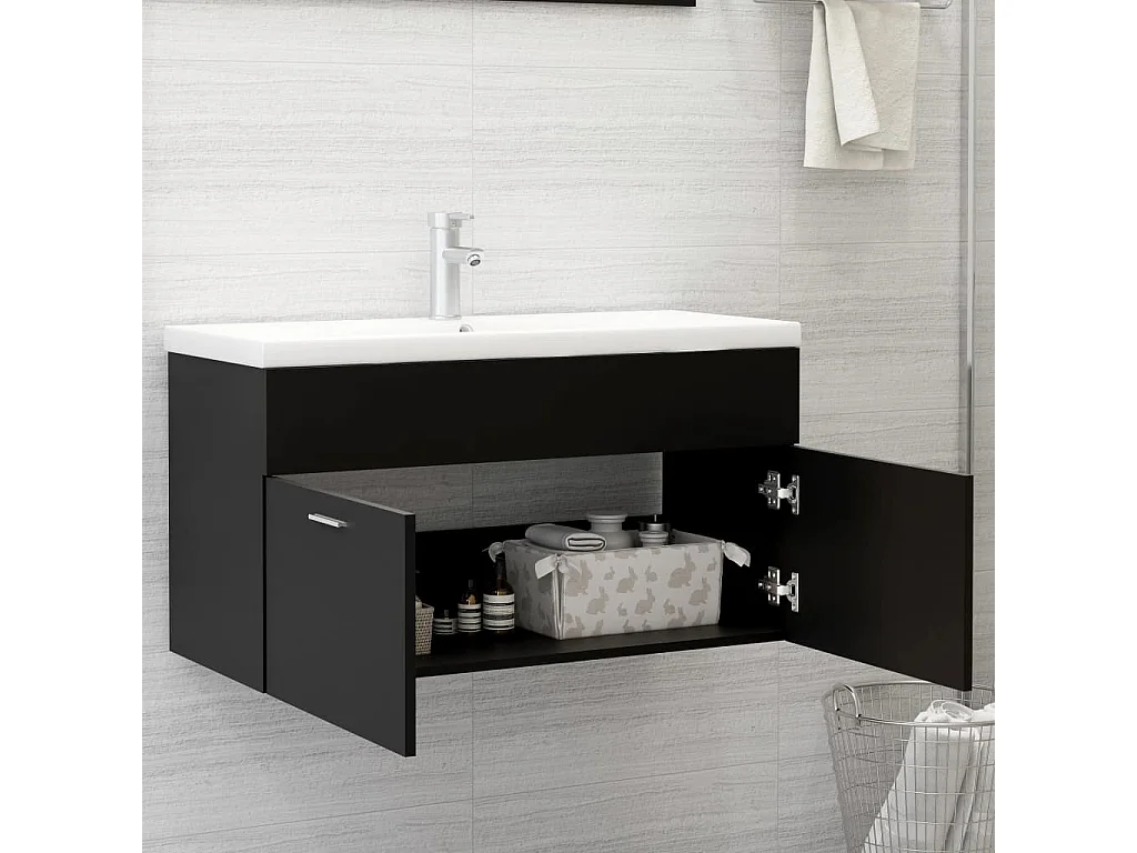 Mueble para lavabo negro de 90 x 38,5 x 46 cm de madera de ingeniería