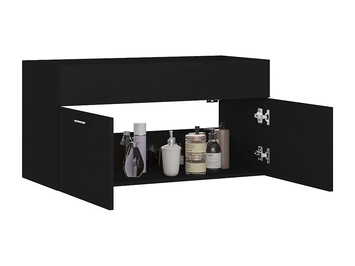 Mueble para lavabo negro de 90 x 38,5 x 46 cm de madera de ingeniería