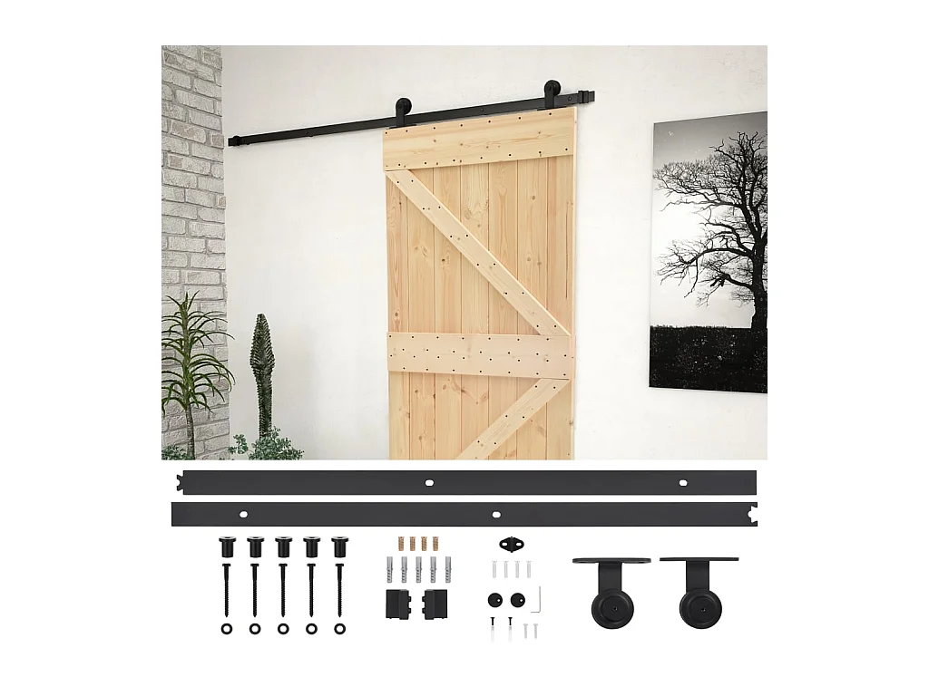 Schuifdeur met beslagset 90x210cm Massief grenen