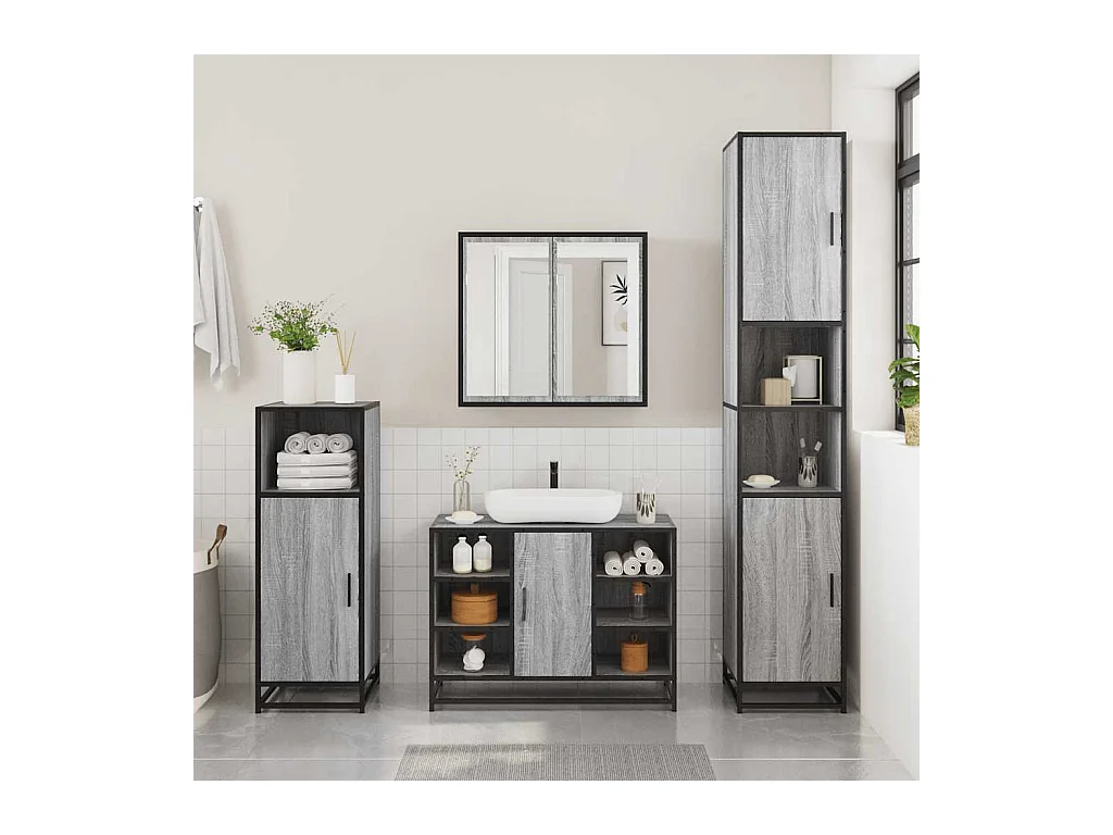 Armoire lavabo de salle de bain sonoma gris bois d'ingénierie