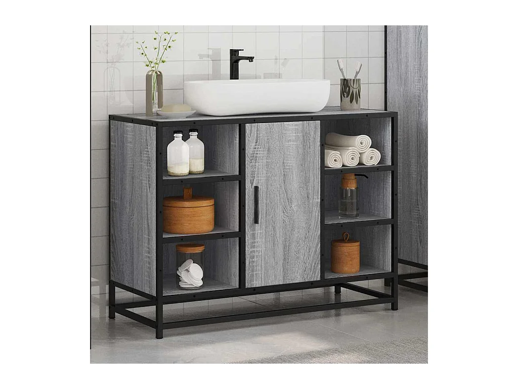 Armoire lavabo de salle de bain sonoma gris bois d'ingénierie