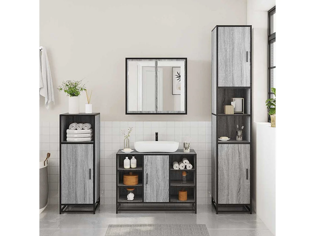 Armoire lavabo de salle de bain sonoma gris bois d'ingénierie