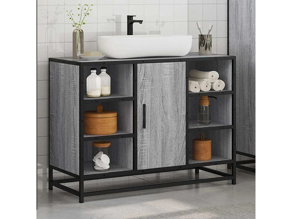 Armoire lavabo de salle de bain sonoma gris bois d'ingénierie